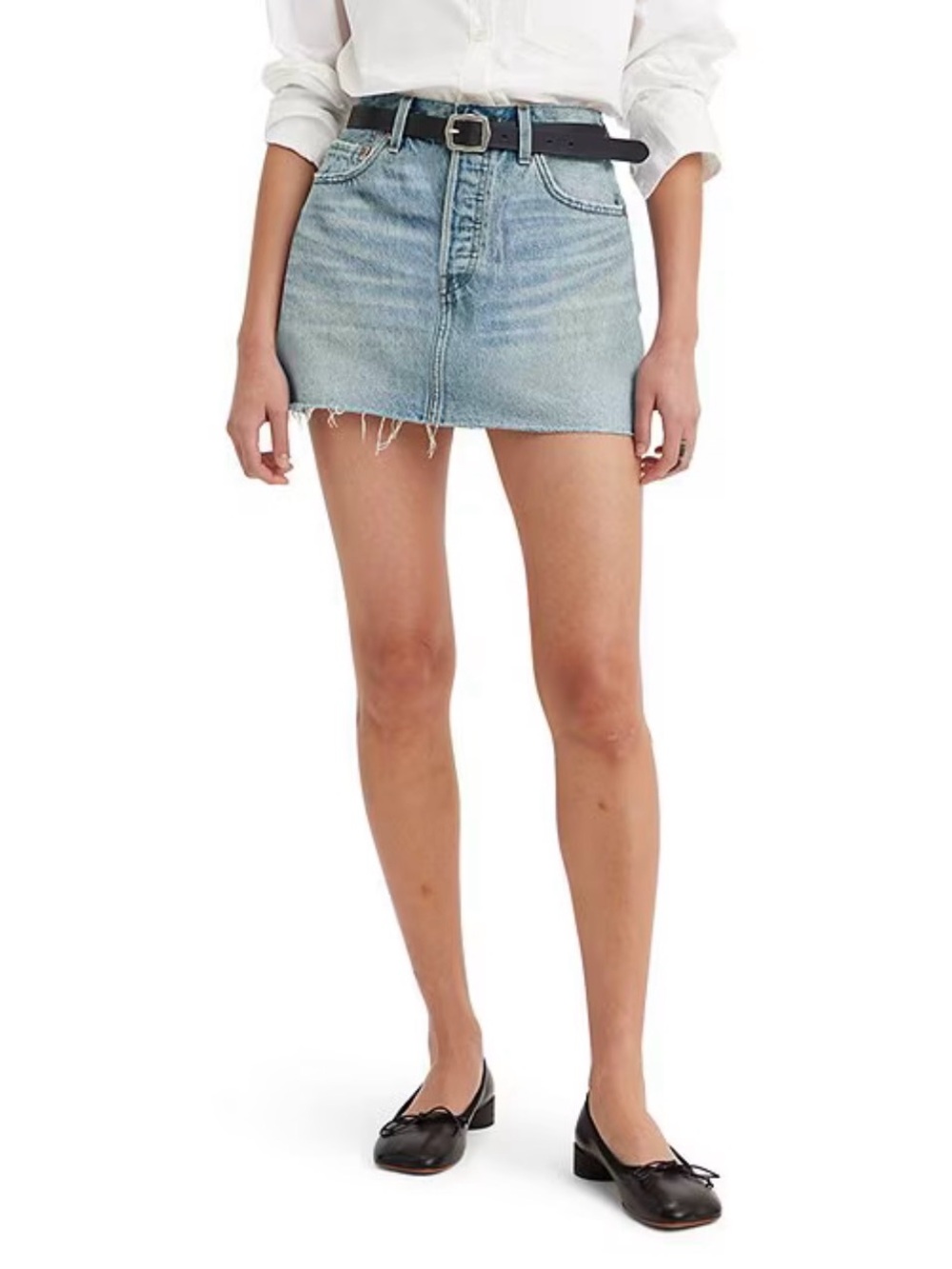 Levi's® Icon Mid Rise Raw Hem Denim Micro Mini Skirt in Blue Size 33
